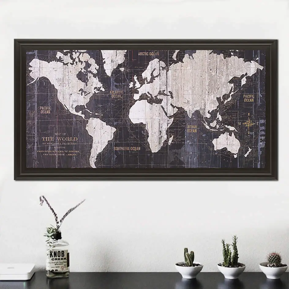 Карта мира холст Скандинавская настенная Картина на холсте черно-белая картина
