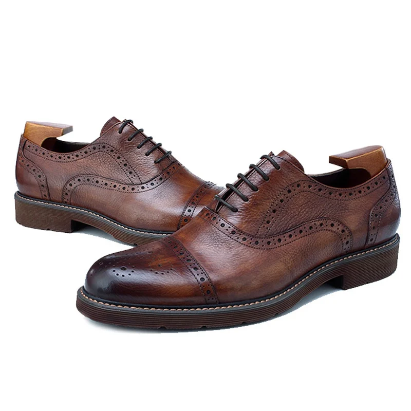 Новинка винтажные мужские полуботинки из натуральной кожи оксфорды с круглым