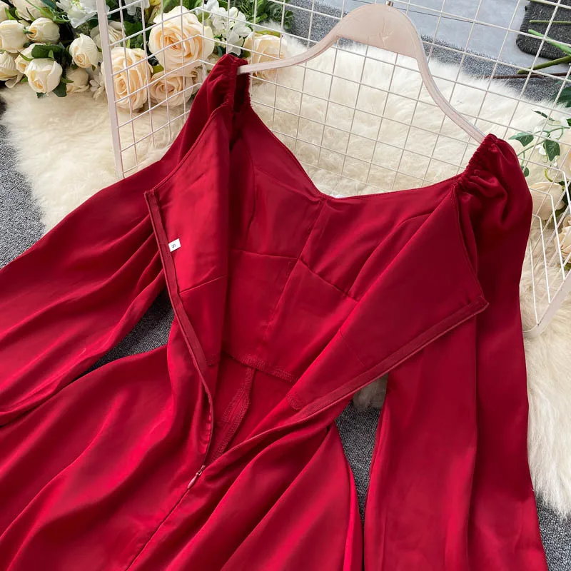 

Vintage Green/Blue Knee-length Dress Casual Long Sleeve High Waist Single-breasted Dress Female Autumn New Fashion elegant dress