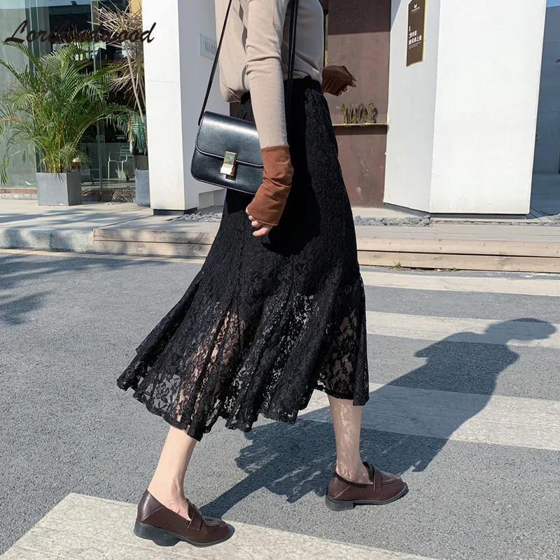 2021 юбка с высокой талией кружевная белая винтажная Модная элегантная подкладка