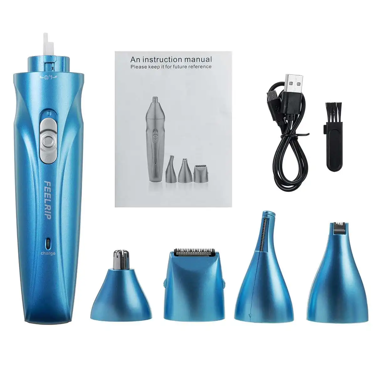 

4-IN-1 Rechargeable Hair Trimmer Electric Hair Clipper Nose Hair Cutting Machine with Rotatable Head Man Woman Razor Remover Kit