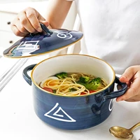 1 11 41 8l japanese soup bowl with lid ceramic instant noodle bowl with handle kitchen fruit salad pasta bowl round baking pan