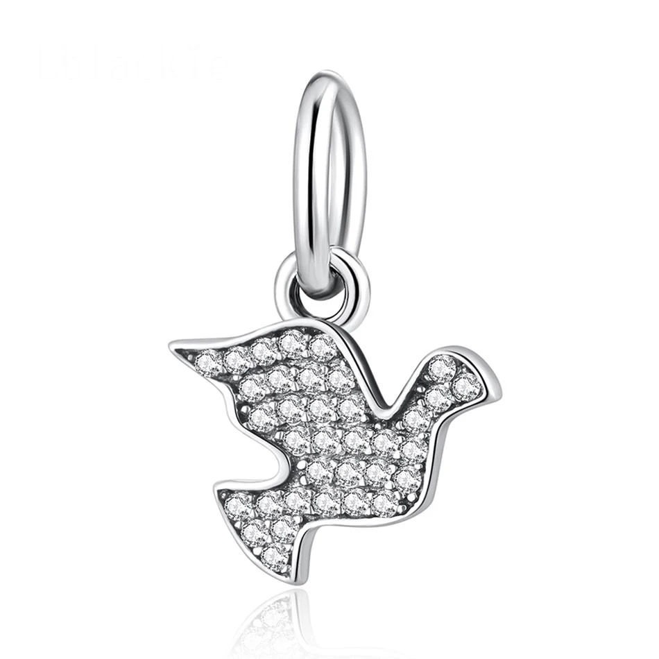 Аутентичные S925 милые проложить Peace Dove с милый кулон кристаллом fit Pandora браслет на