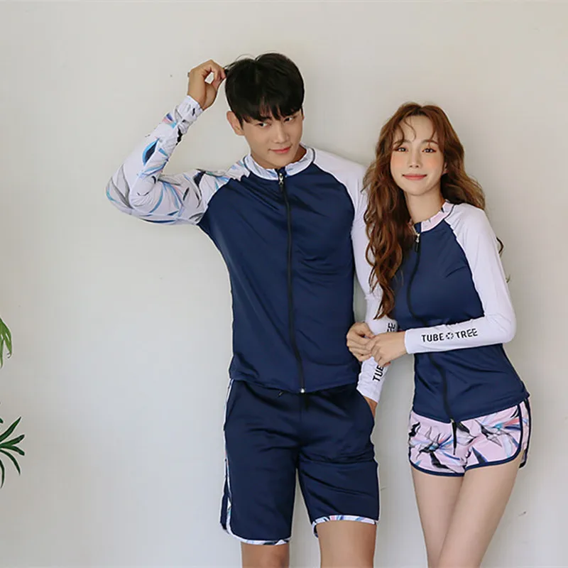 Мужской и женский набор Рашгард костюм для плавания с защитой от солнца молнией