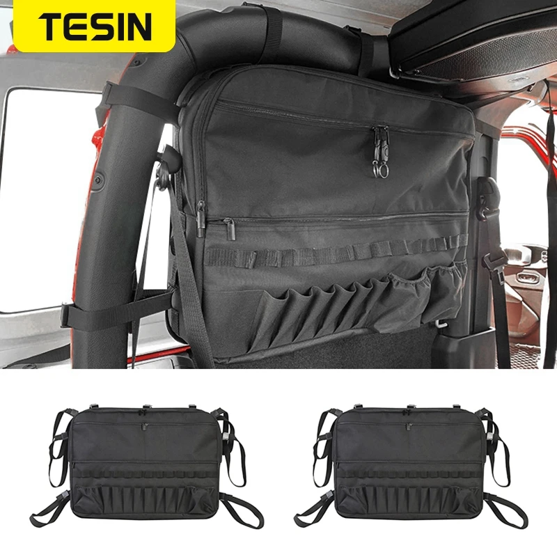 

TESIN для хранения и поддержания порядка для Jeep Wrangler JL, 2 двери, багажник, хранение груза, органайзеры, мульти-карманы, инструмент, антирулон, су...