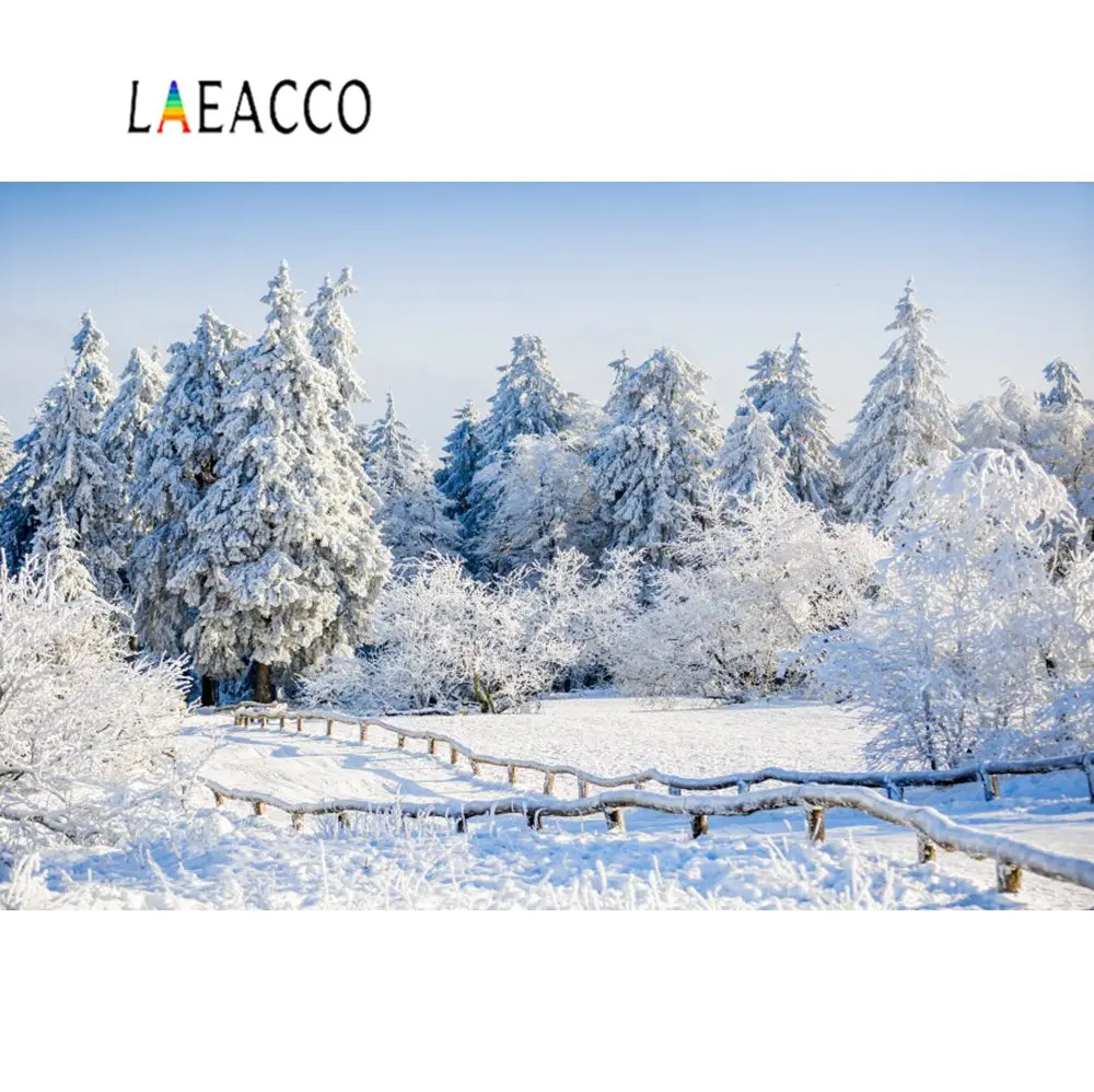 Laeacco зимние фоны тяжелый снег сосна лес деревянный забор дети портрет живописные