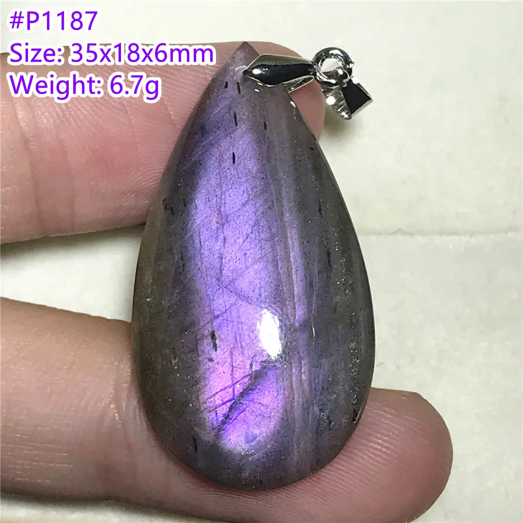 

Natural Purple Light Labradorite Stone Pendant Jewelry For Women Men Healing Gift Crystal Silver Beads Moonstone Gemstone AAAAA
