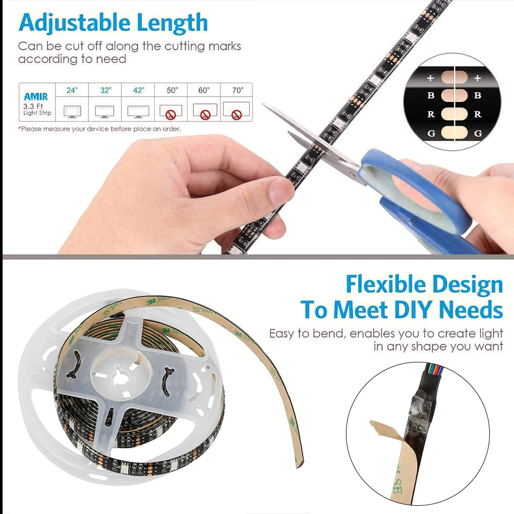 IP65 Водонепроницаемый 5 в SMD USB СВЕТОДИОДНЫЙ светильник полоса для телевизора с RGB