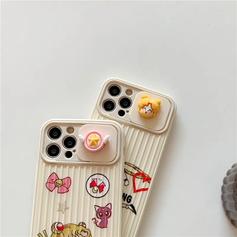 

3D Cartoon Sailor Moon Phone Cases For iPhone 12 11 Pro X XR XS MAX 7 8 Plus 12Pro 11Pro Slide Camera Lens Protection Back Cover
