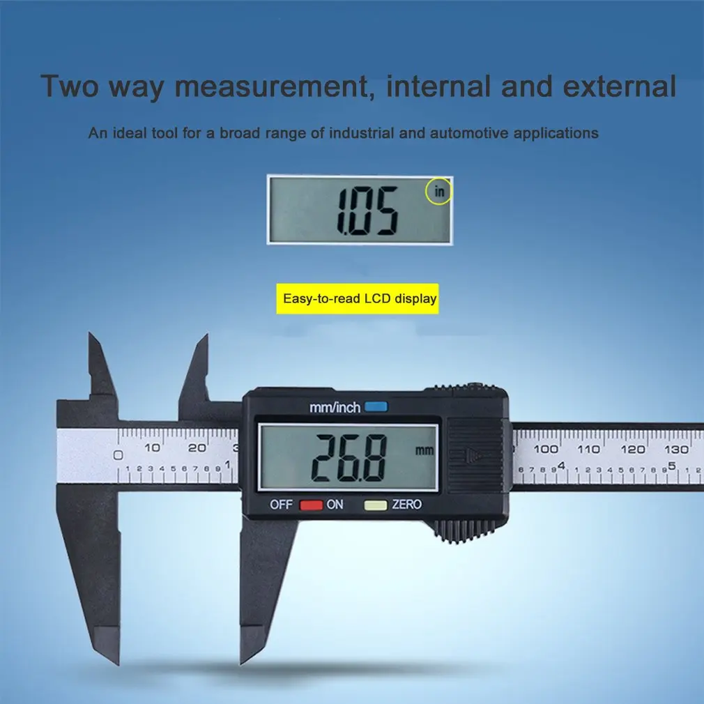 Caliper Ruler Carbon Fiber Composites LCD Digital 0-150mm Gauge Micrometer Measuring Toolwith Inch to MM Conversion | Инструменты