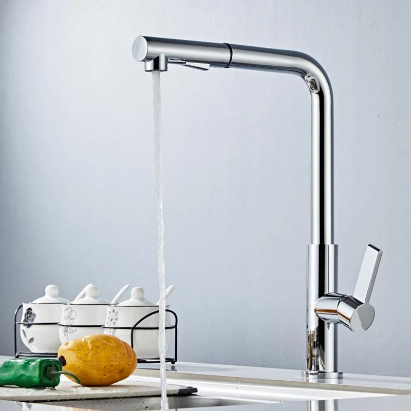 Смеситель для кухонной раковины с одной серебряной ручкой хромированный