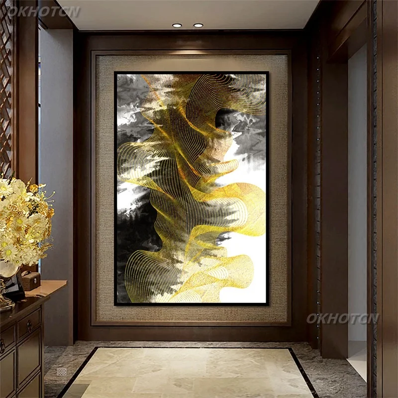 

Minimalist Abstract Canvas Painting Home Decor Golden Line Ink Modern Print Posters Modular Wall Art Pictures Living Room Aisle