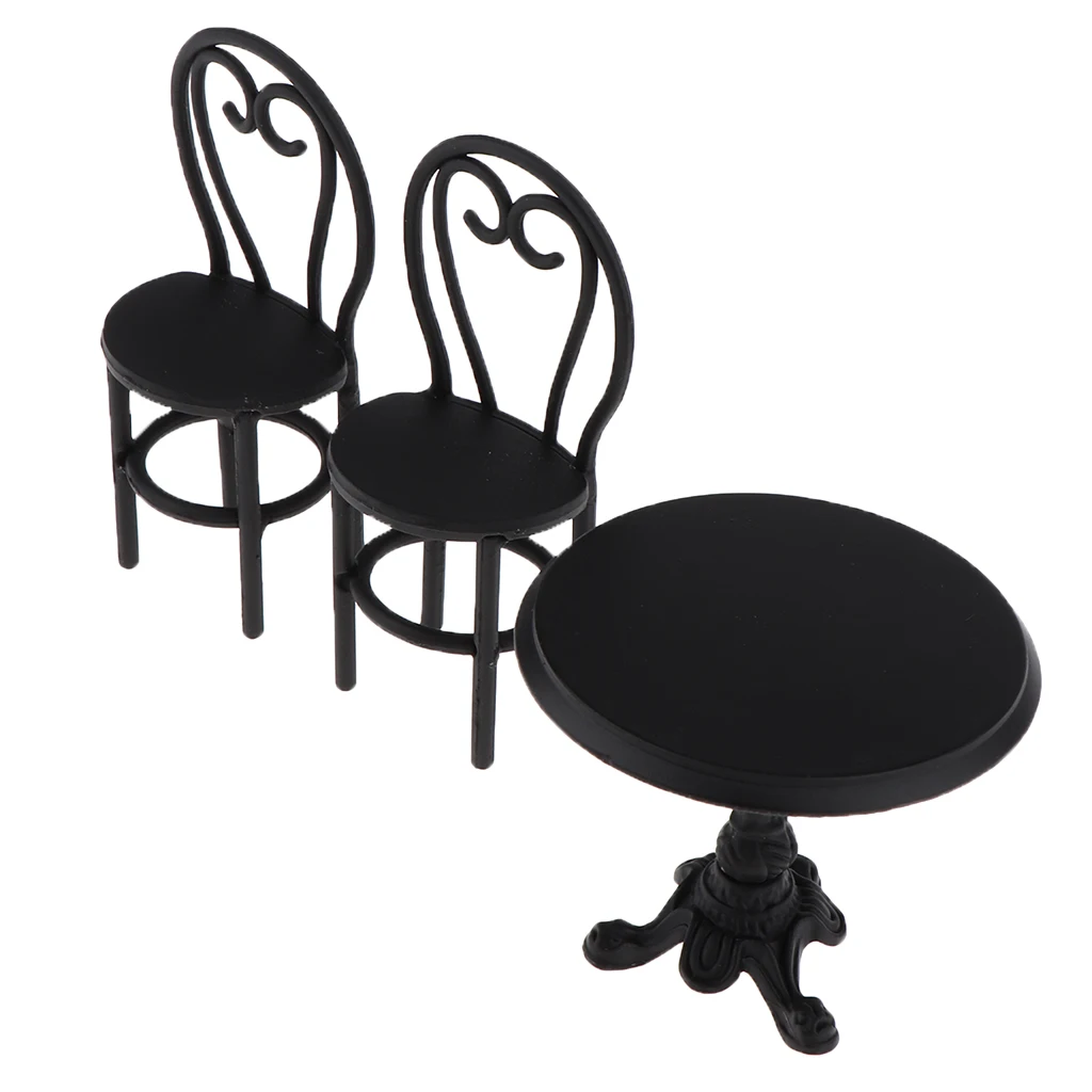 

3 Pieces 1/12 Dollhouse Garden Furniture Mini Dining Table & Chairs Set Made of Metal