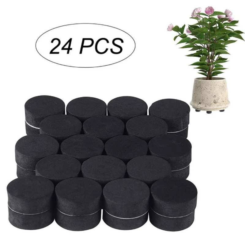 

24Pcs Flower Plant Pot Feet Risers Natural Rubber Pot Mat Invisible Plant Pots Risers Pad Flower Pot Feet Black