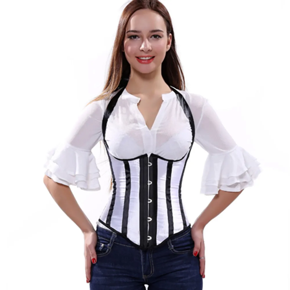 

Женский атласный корсет в полоску, с бретельками