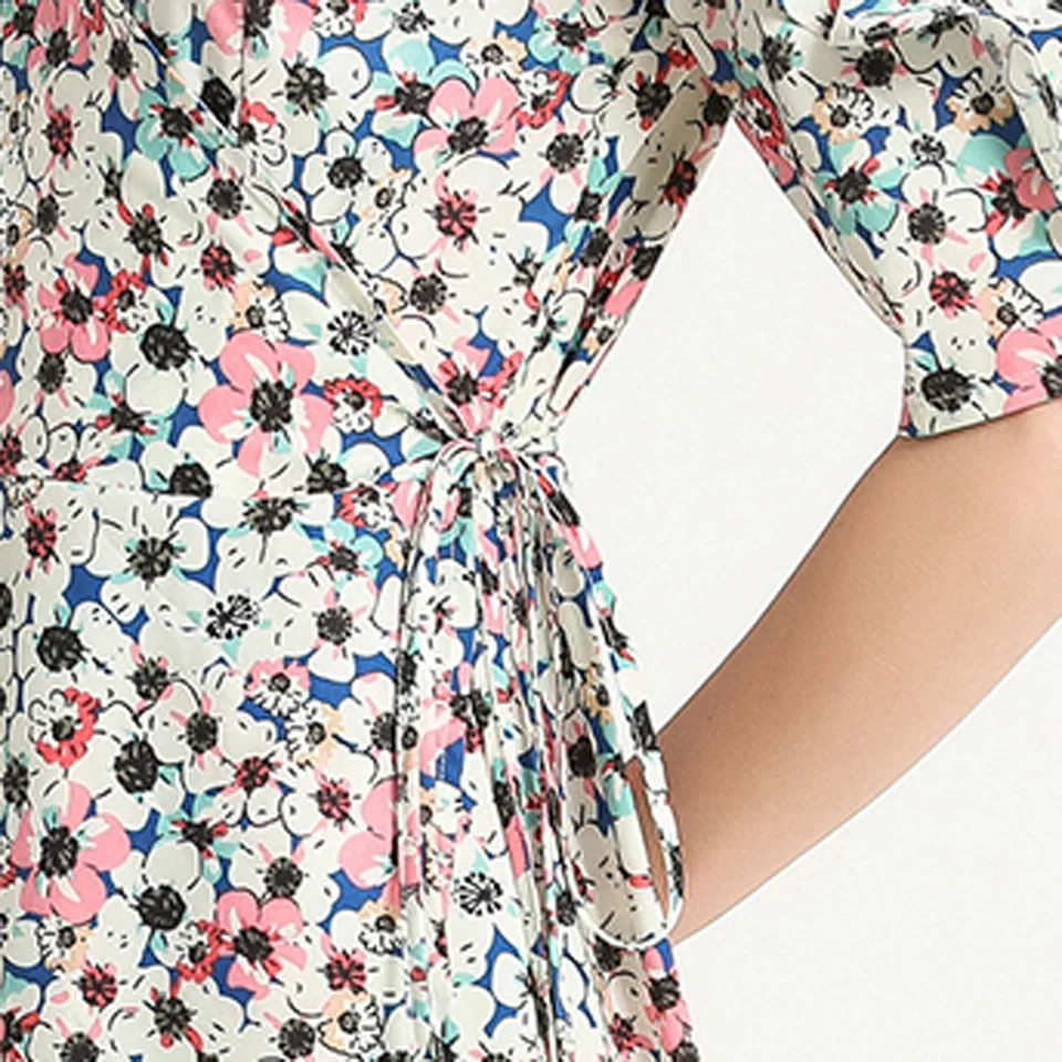 

Vintage Floral Dress 2021 Summer Elegant Party Dress Simple Ruffled Neck Half Butterfly Sleeve Temperament Wrap Dress Women
