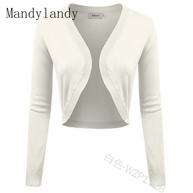

Mandylandy Short Coat Summer Fashion Long Sleeve V-neck Cardigan Short Coat Women's Casual Solid Color Slim Jacket