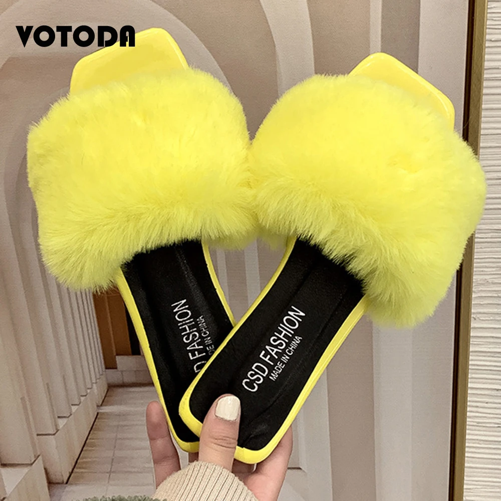 

New Fluffy Faux Fur Slides Women Fur Indoor Slippers Furry Sandals Fake Fox Fur Flip Flops Home Fuzzy Woman Casual Plush Shoes