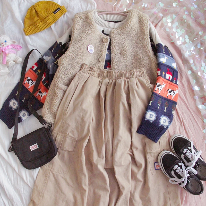 2020 Winter Sweater Thicken pullover Loose Oversize Cute Cartoon Print Vintage Soft Long Sleeve Knitted | Женская одежда