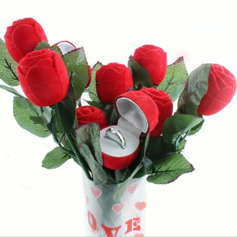 1 шт. романтическая красная роза кольцо коробка Персонализированная бархатная