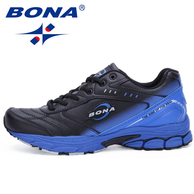 Black Blue BONA/Новинка; мужские кроссовки; спортивная уличная прогулочная обувь; мужские кроссовки; удобные женские спортивные кроссовки для бега; обувь для бега и трекинга - Цвет: Black Blue