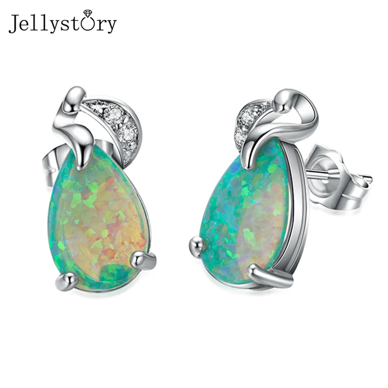 

Jellystory women fashion earrings 925 sterling silver green water drop shaped unique style earrings trendy gift 2021 wholesale