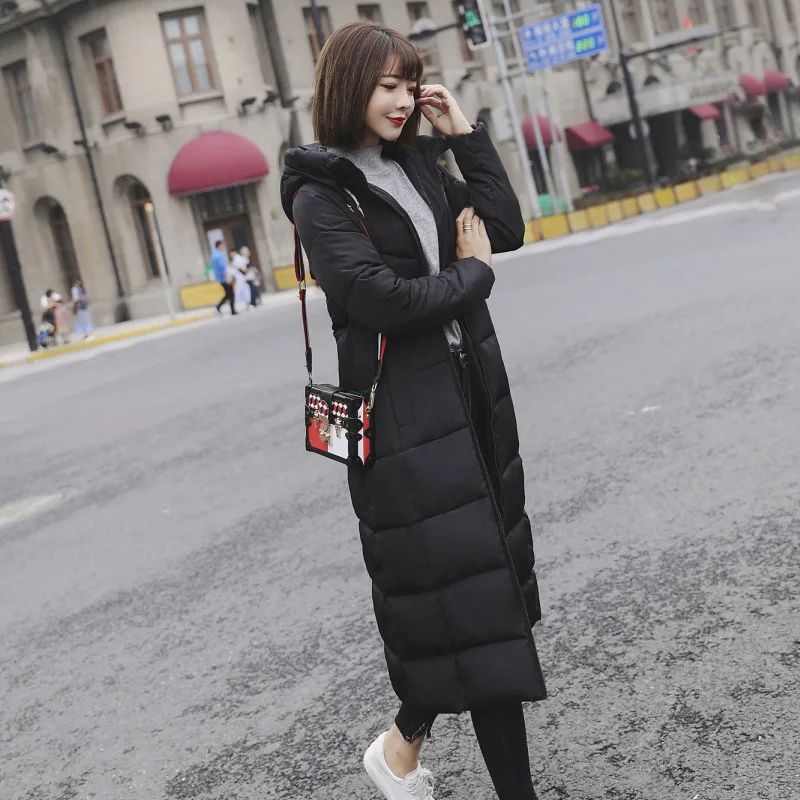 

Large cotton padded clothes women's winter medium length over knee cotton padded clothes hooded and thickened padded jacket