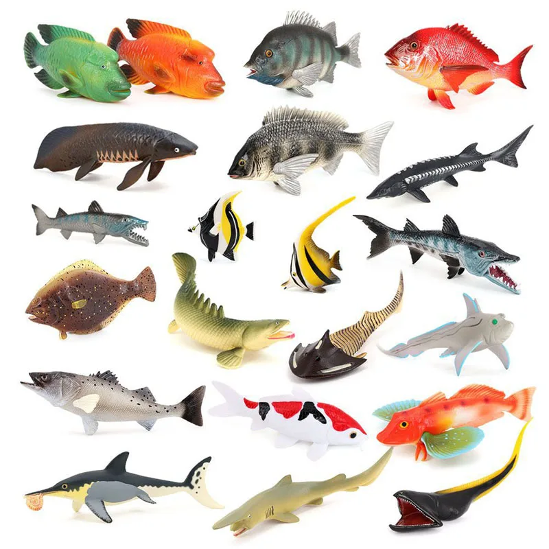 

New Ocean Sea Life Simulation Animal Model Diver Flounder Tuna Grouper Tropical Fish PVC Action Toy Figures Kids Collection Toys