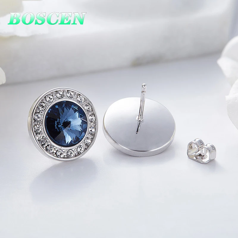 BOSCEN серьги, украшенные кристаллами Swarovski, для женщин, девочек, подарок на день рождения, красочные круглые, хорошее ювелирное изделие, корейский стиль