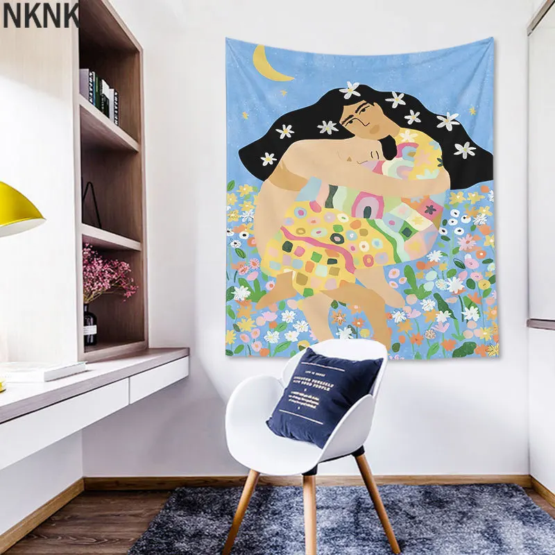 

Lovely Girl Print Livng Room Decorative Tapestry Wall Hanging Cartoon Style Polyester Carpet Home Decor Tapestry Wall Fabric