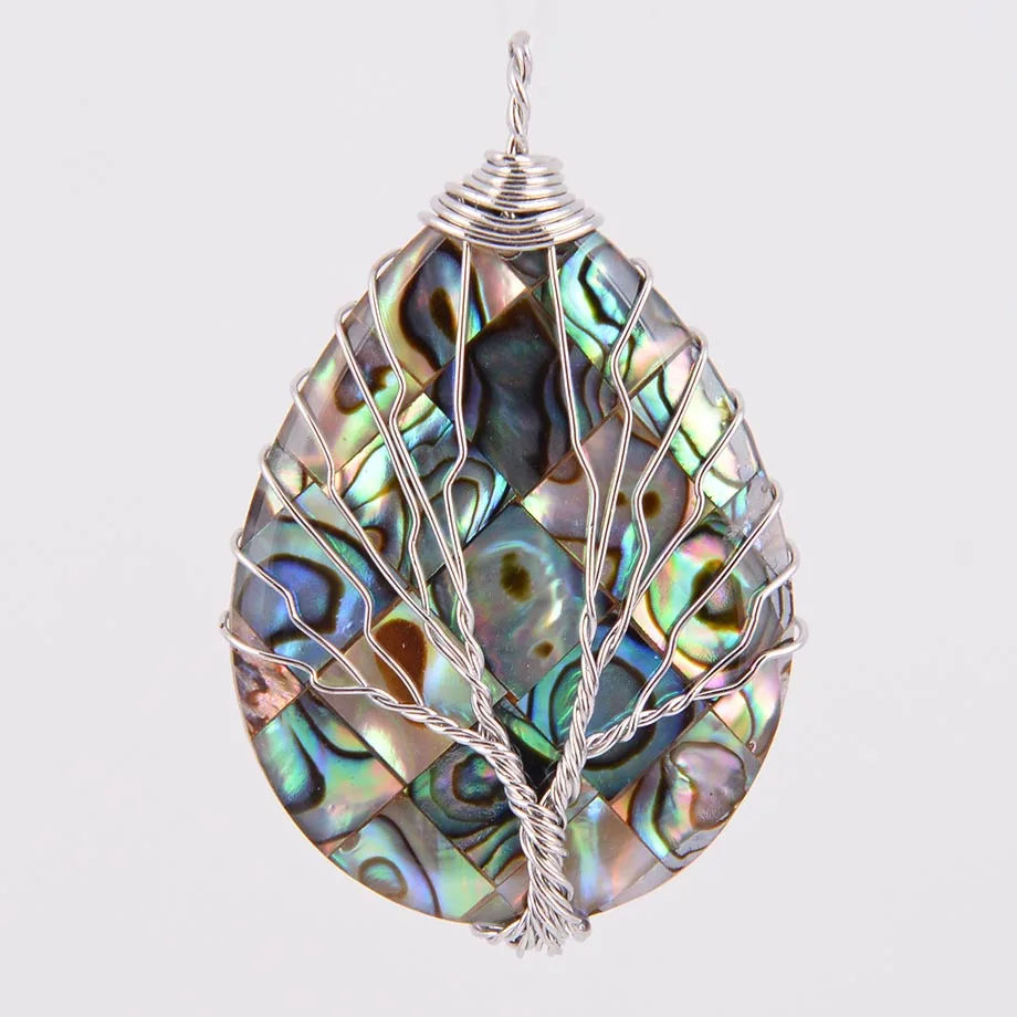 Натуральный Камень Капля воды кулон в виде раковины абалона серебро линии