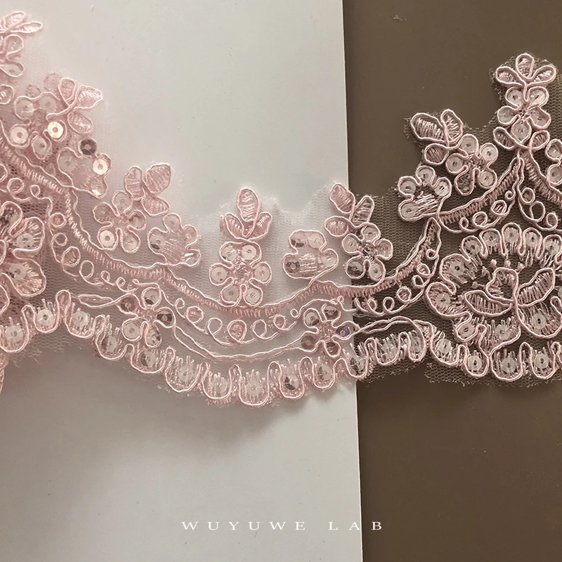 1 ярд 8 см теплый розовый цвет слоновой кости Блестки полиэстер вышивка Venise