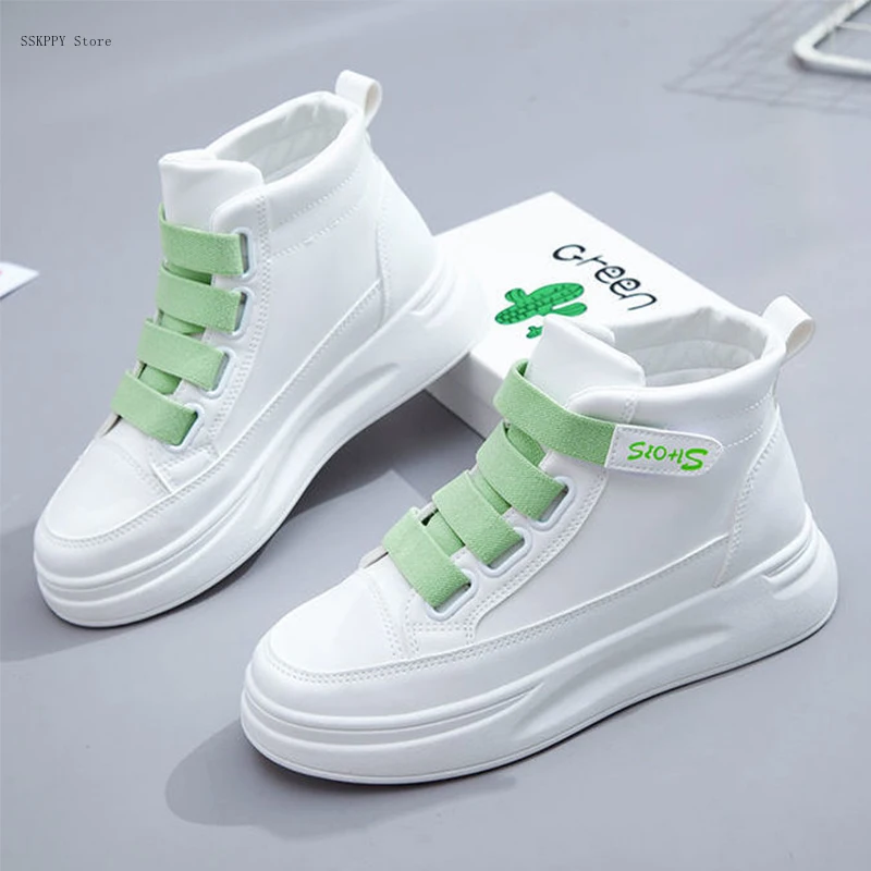 Ladies White Vulcanized Shoes Popular Korean Breathable Sports Shoes 2022 High-top Thick-soled Casual Men's Shoes  Women Shoes