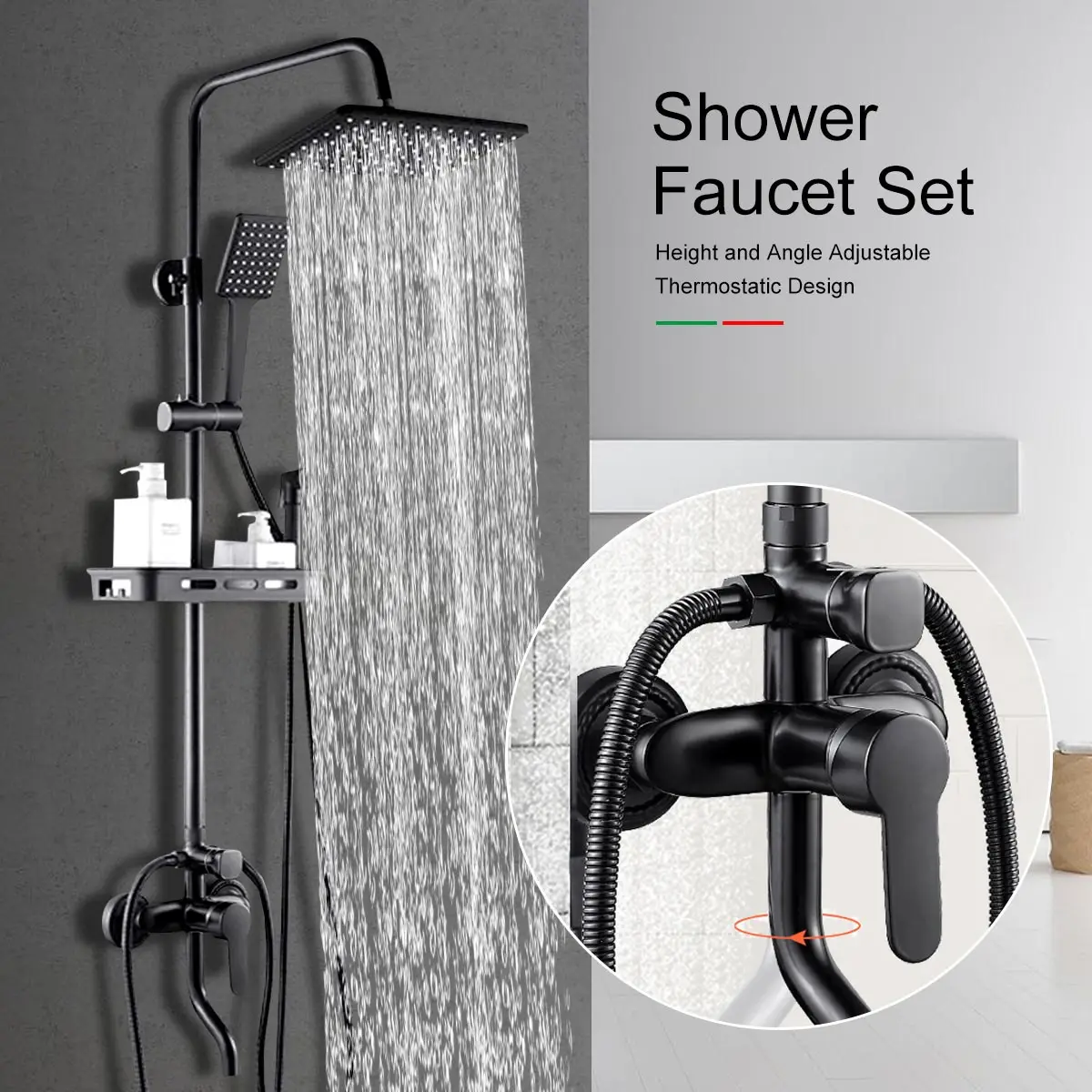 

Bathroom Shower Faucet Set Matte Black Wall Mount Rainfall Shower Mixer Tap Bathtub Shower Mixer Tap 3-way Shower Mixer