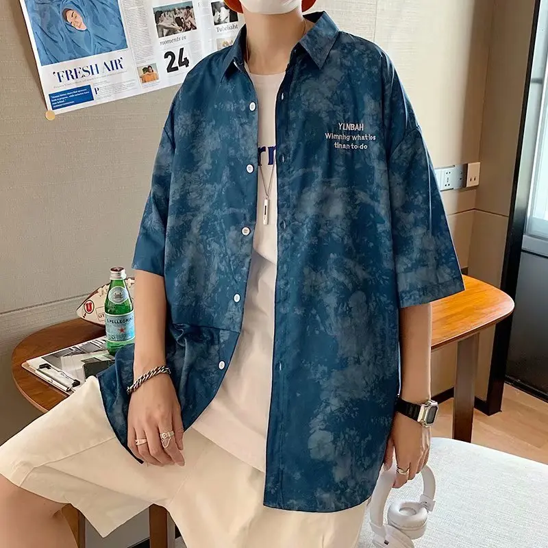 

Japanese Fashion Men's Casual Shirts 2021 Harajuku Streetwear Men Clothing Mainstream Hip-hop Graphic Print Short-sleeve Shirt