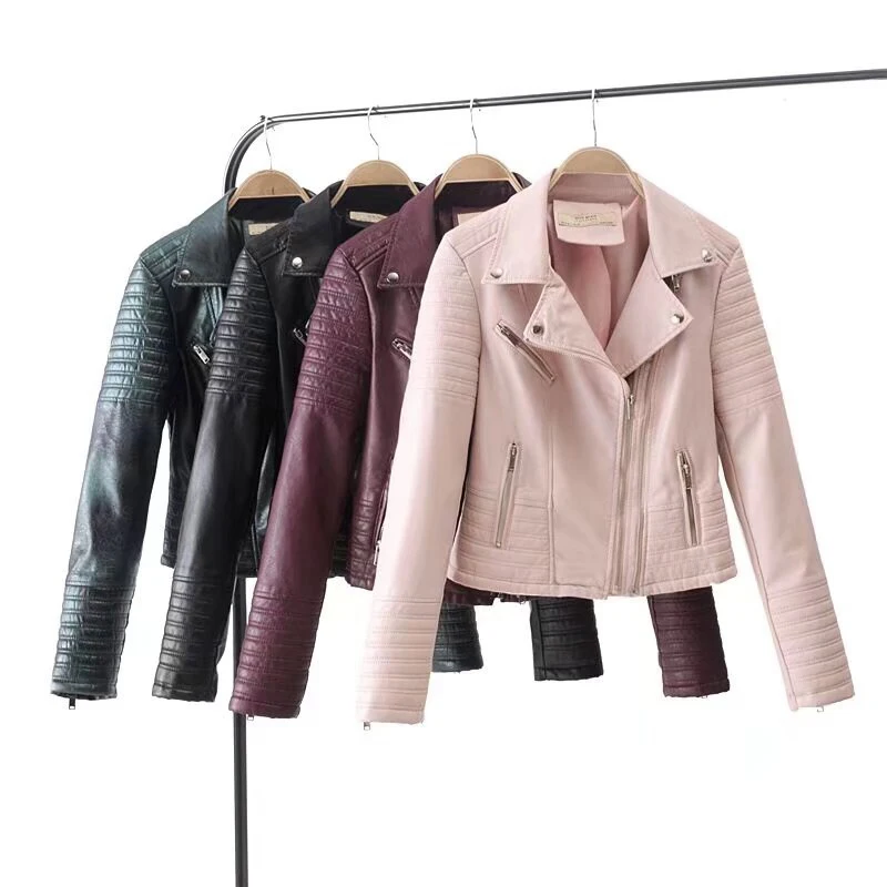 2019 розовая байкерская куртка для женщин с воротником-стойкой красная кожаная modis