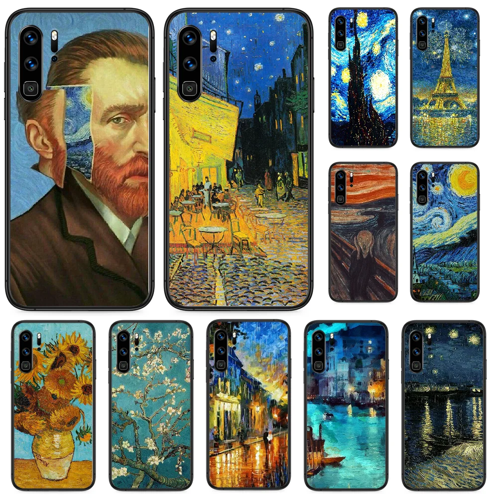 Чехол для телефона с рисунком Ван Гога Huawei P 9 Smart 10 20 30 40 8 Lite Mini Z 2019 Pro Черный