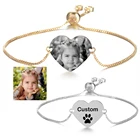 Индивидуальные браслеты с гравировкой семьи детские домашние животные фотоснимком именем Дата Браслет Сердце Форма персонализированные регулируемые наручные обручи 4 цвета