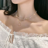 lats 2021 new fashion kpop pearl choker necklace for women cute double layer round chain pendant necklaces jewelry girl gift
