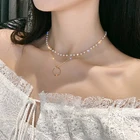 LATS 2021 Новая Мода Kpop жемчужное ожерелье-чокер для женщин Милое Двухслойное круглое ожерелье с подвеской ювелирные изделия подарок девушке