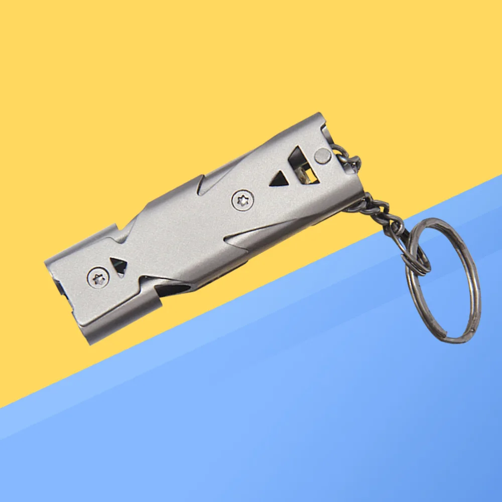 

Stainless Steel Whistle Dual Tubes Whistle with Keychain Outdoor Survival Whistle For School Gym Camping Hiking Training (Silver