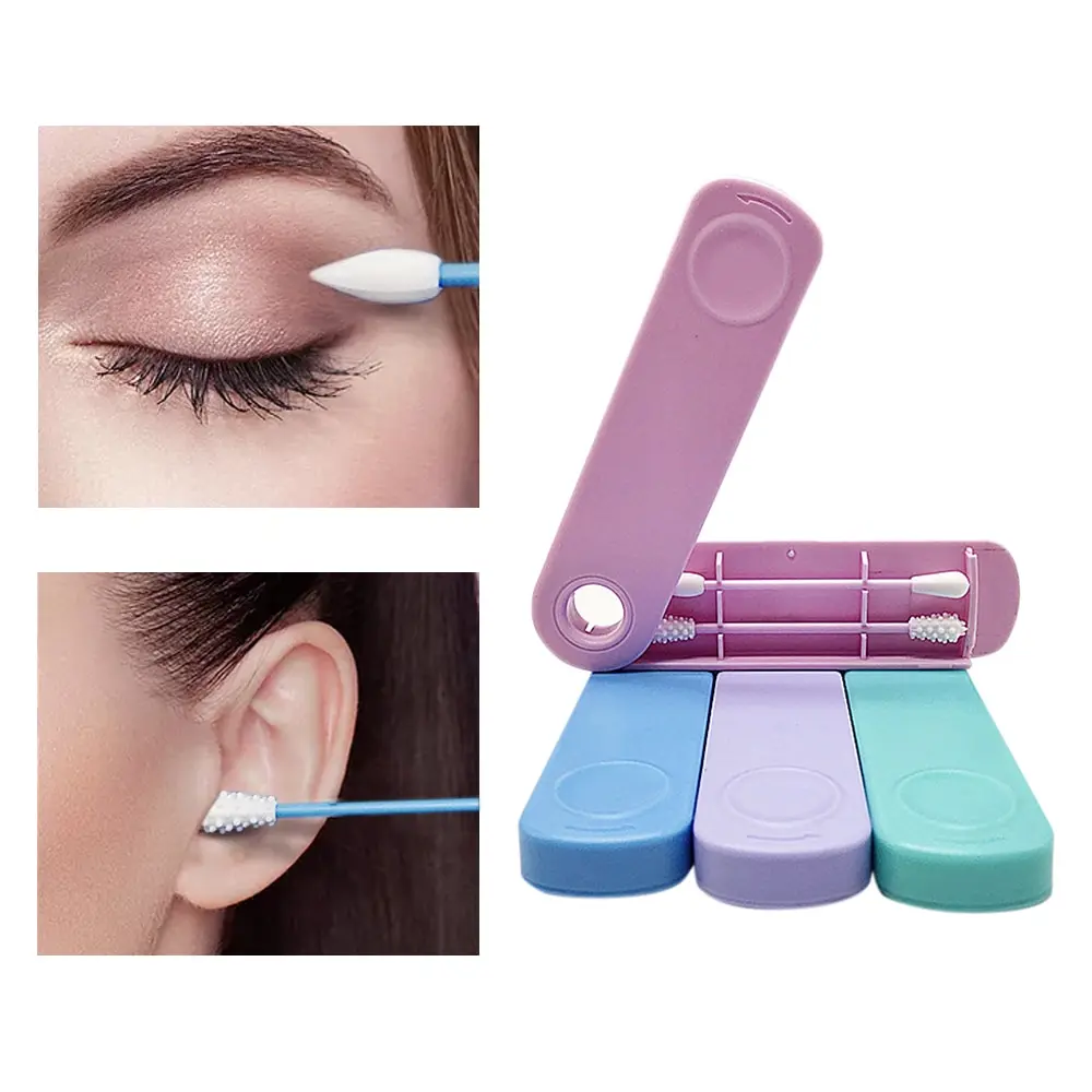 

2Pcs/box Reusable Cotton Swab Double-headed Face Ear Cleaning Makeup Cosmetic Removal Washable Portable Silicone Buds Swabs Tool