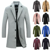 men artificia wool long jacket trench coat single breasted overcoat warm outwear