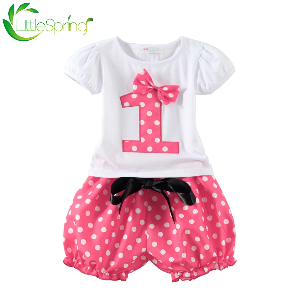 LittleSpring/Одежда для девочек на день рождения Хлопковая летняя одежда в горошек с