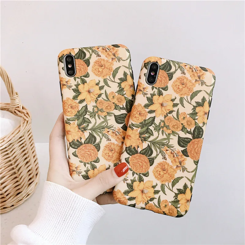 Ultra-thin retro flower phone case for iPhone X XS XR XSMax 8 7 6 6S PluS all-inclusive soft shell drop protection cover |