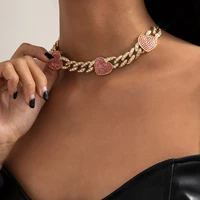 womens necklace hip hop diamond inlaid love cuba buckle necklace womens color adjustable necklace