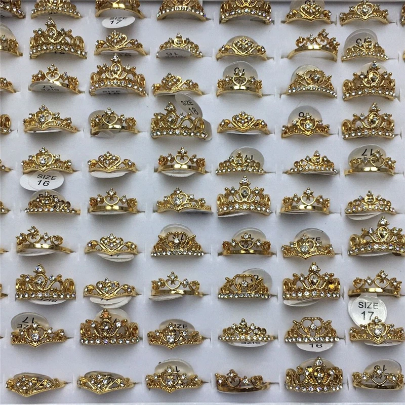 G 10pcs AOMU 10 шт./партия, золотистая, серебристая, перламутровая буквы из кристаллов, корона, смешанный сустав пальца, кольцо для женщин, свадебные украшения - Цвет основного камня: G 10pcs