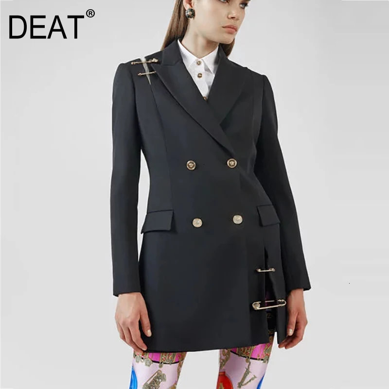 DEAT 2020 отложной воротник зубчатый двубортный Металлические Булавки высокая талия