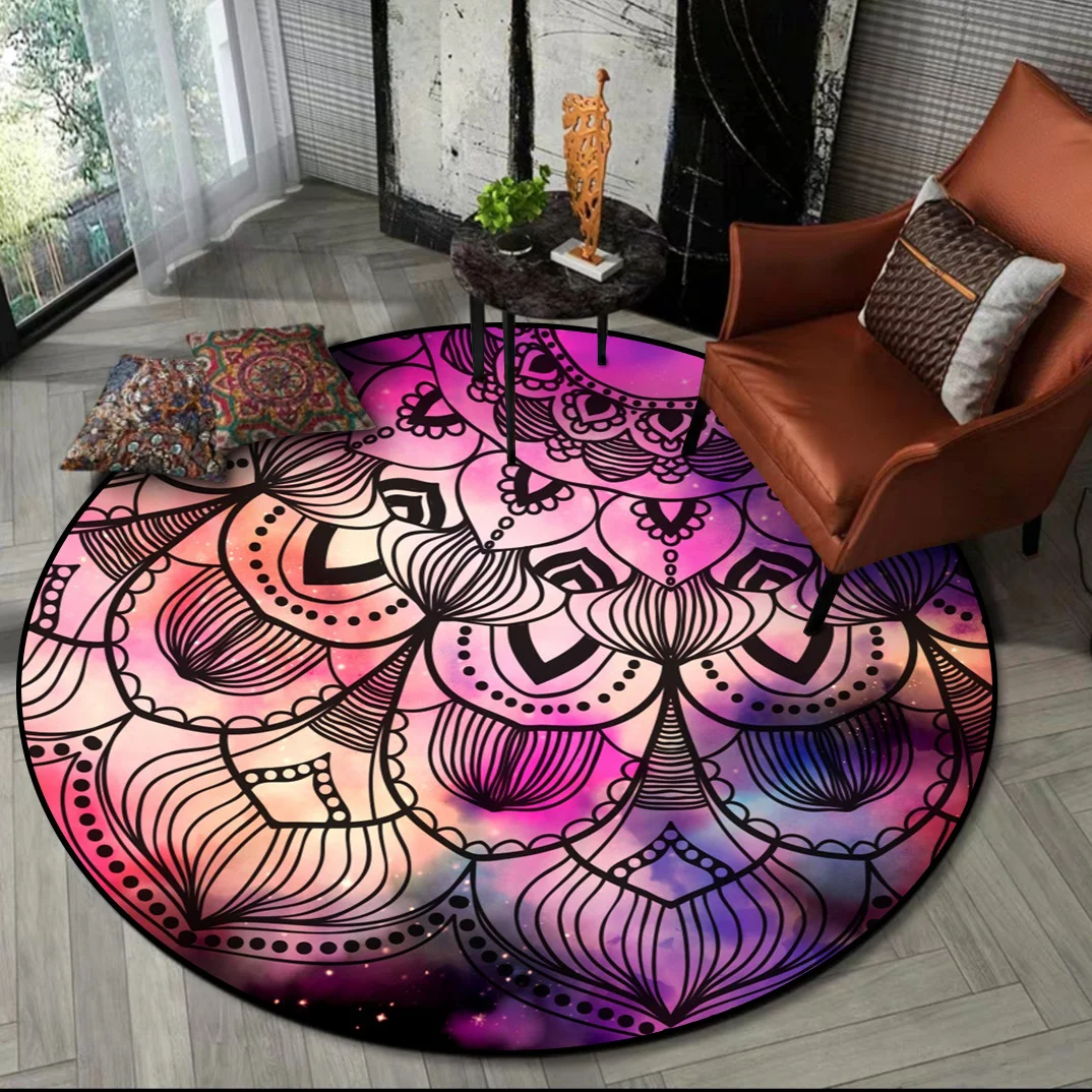 

Persian Ethnic Round Carpet for Living Room Retro Totem Bedroom Hanging Basket Chair Floor Mat Anti Slip Kids Room Rugs Pray Mat