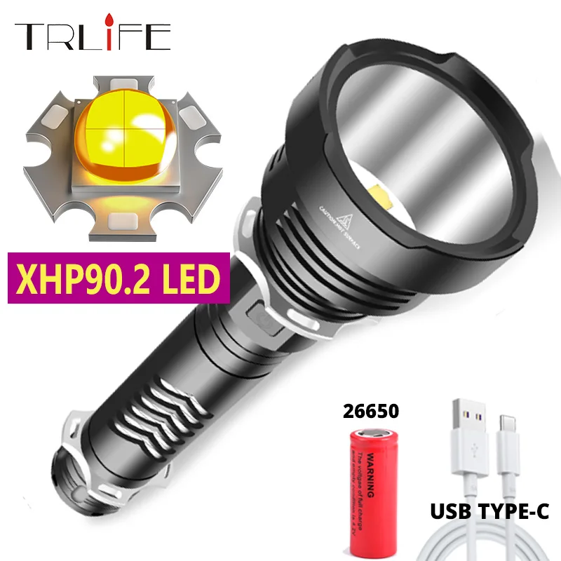 

4-Core XHP100 LED Flashlight 18650 26650 5000mAH Aluminum Lantern XHP90.2 USB Rechargeable Torch XHP50 Hard Len as Power Bank